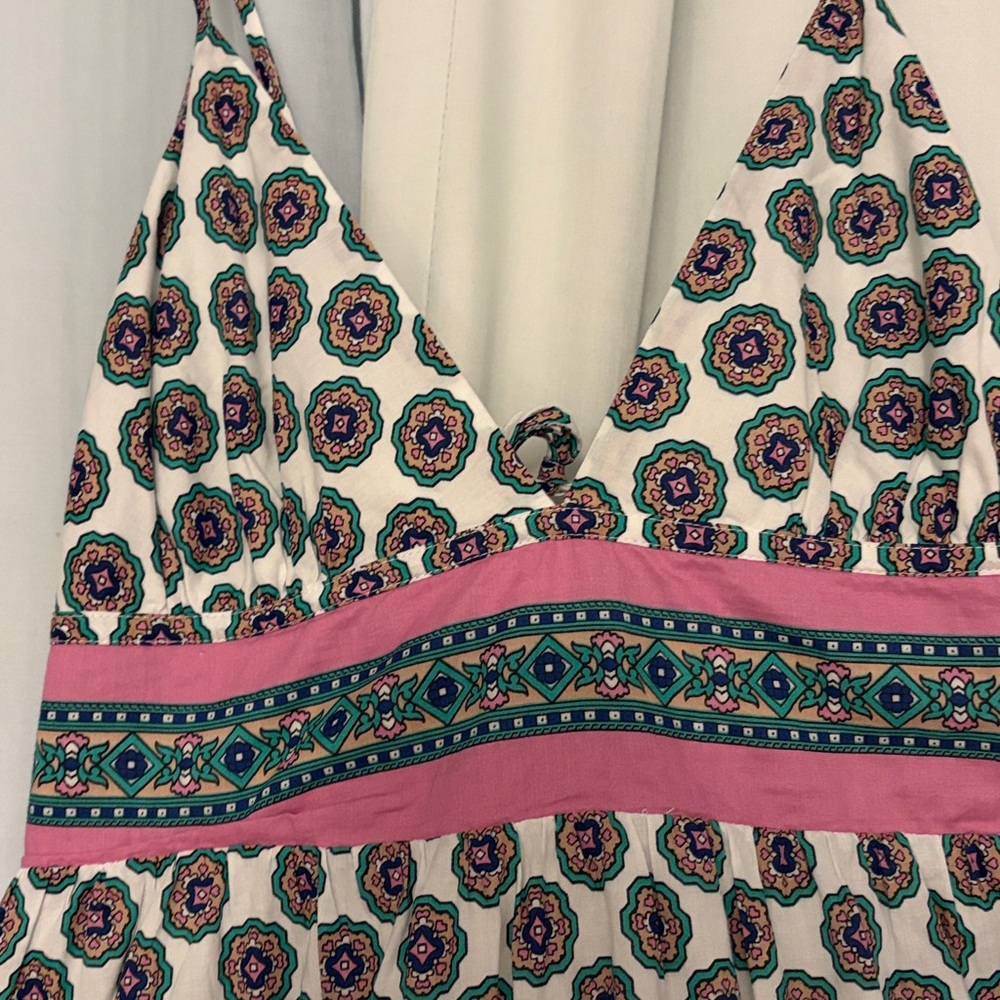 J. Crew White Maxi Dress with Pink and Green Trim - Picture 6 of 8